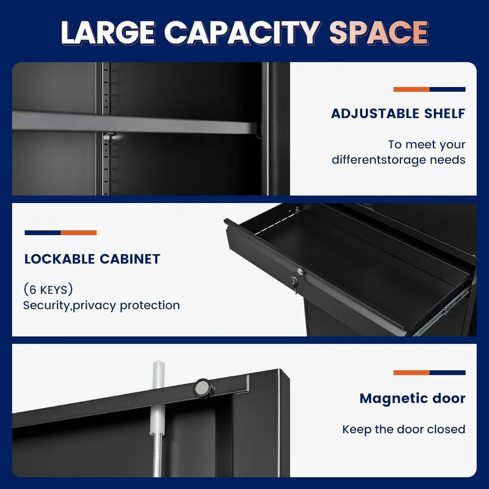خزانة تخزين جراج معدنية مع أبواب قفل وأرفف قابلة للتعديل، خزانة تخزين أدوات مقاس 71 بوصة مع درج واحد للمرآب #4