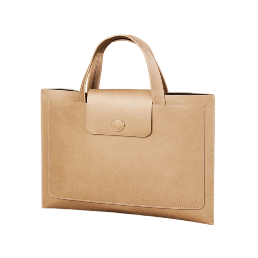 

Large Capacity A4 Leather Document Bag Magnetic Button Thickened Waterproof Laptop Cases Elegant with Handle Business Briefcase