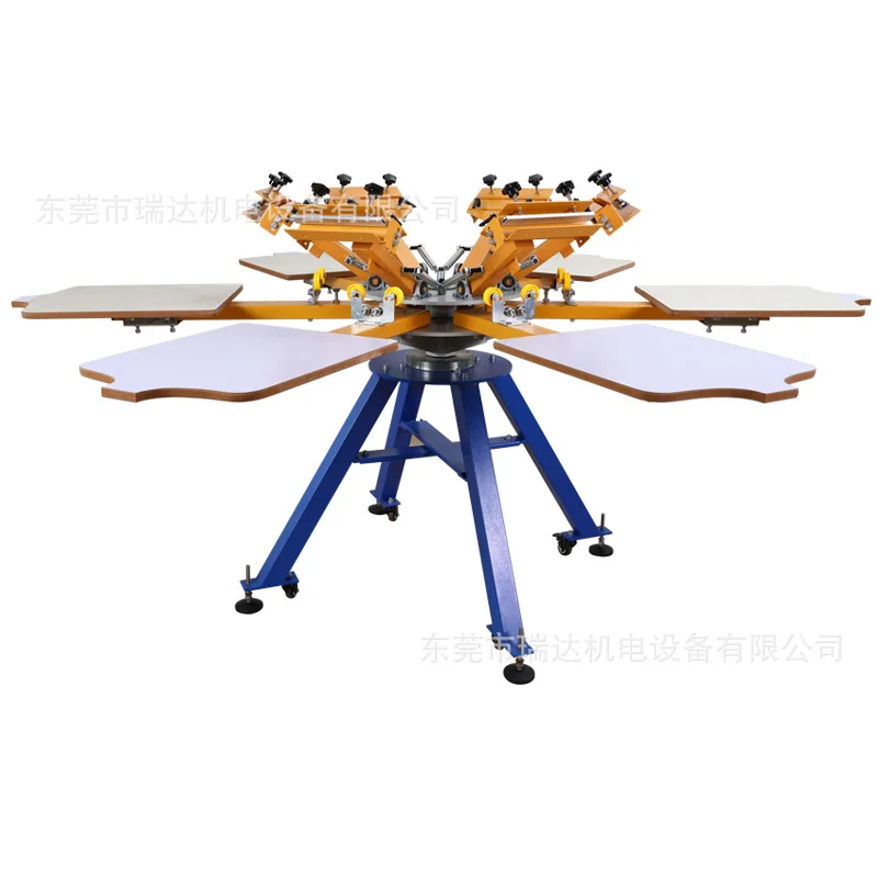 

T shirt Printing Machine 6 Color 6 Stations Carousel Screen Printer Machine With Woodboard Pallet