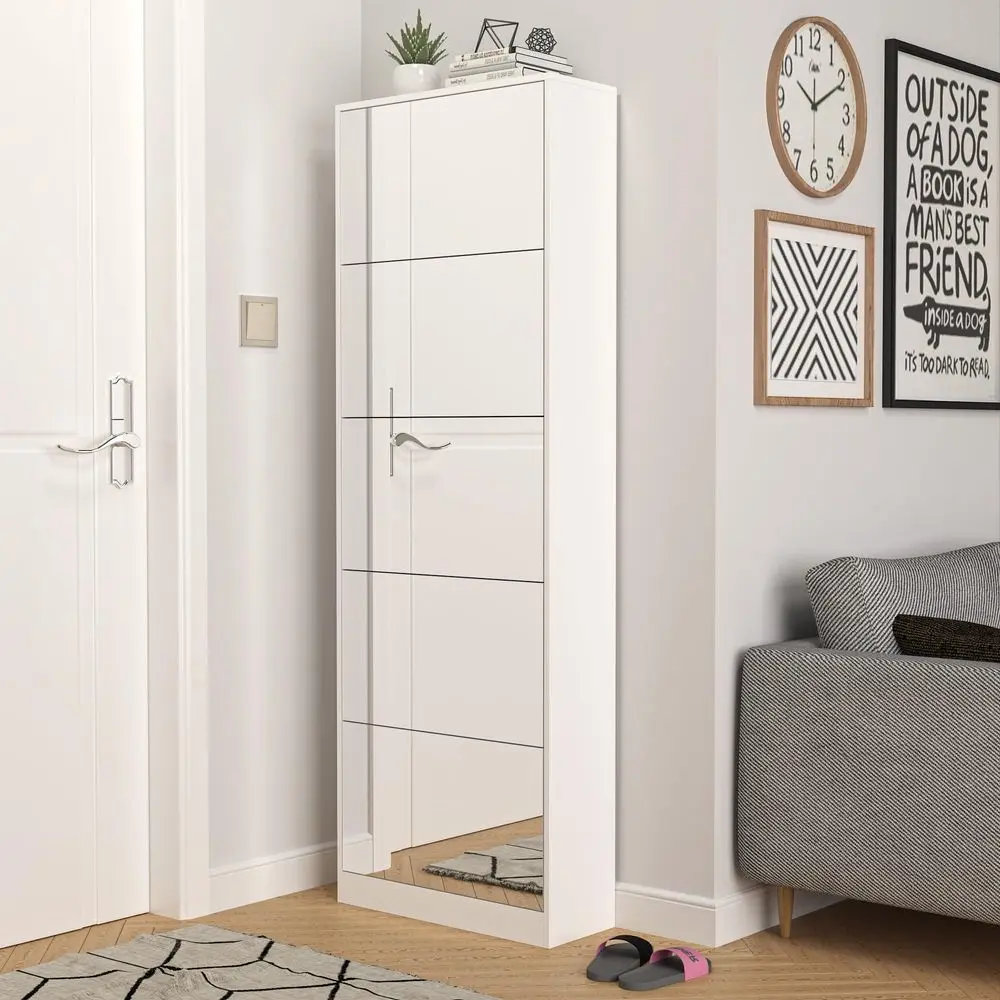 Storage Cabinet with Full Length Mirror, 30 Pairs amp 5 Flip Drawer, Free Standing Shoe Rack Cabinet, Narrow Shoes Organizer fo