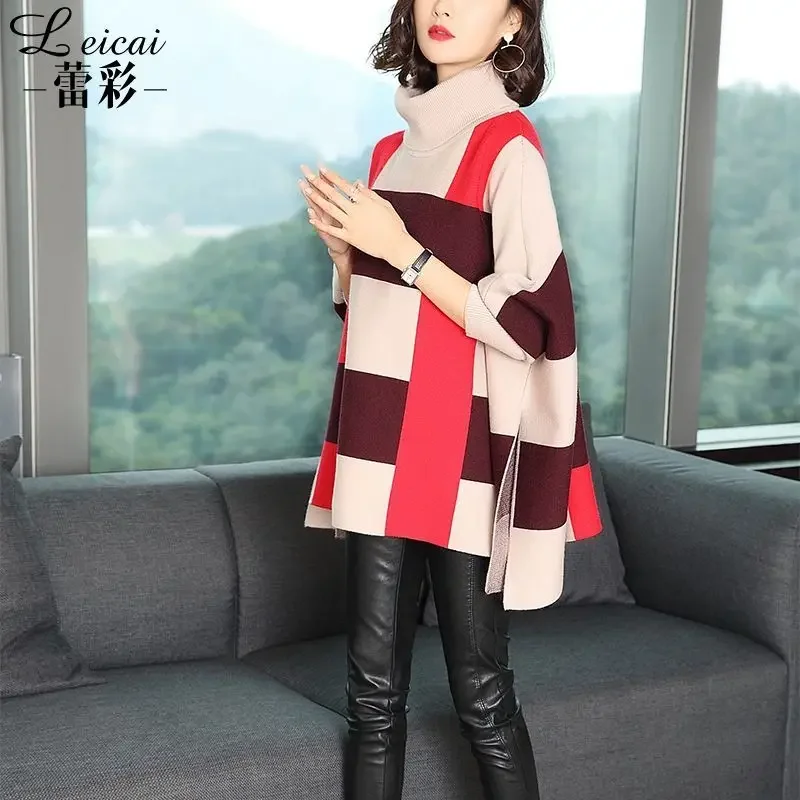 여성용 다용도 니트 스웨터 풀오버 상의, 가을 및 겨울 긴팔, 루즈 배트, 하이넥