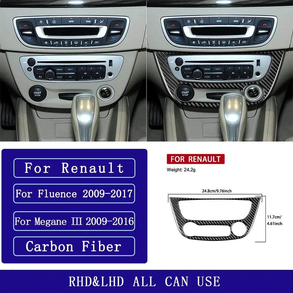 For Renault Fluence Megane 3 RS 2009-2017 Carbon Fiber Central Radio CD Control Panel Car Accessories inside Decorative Stickers