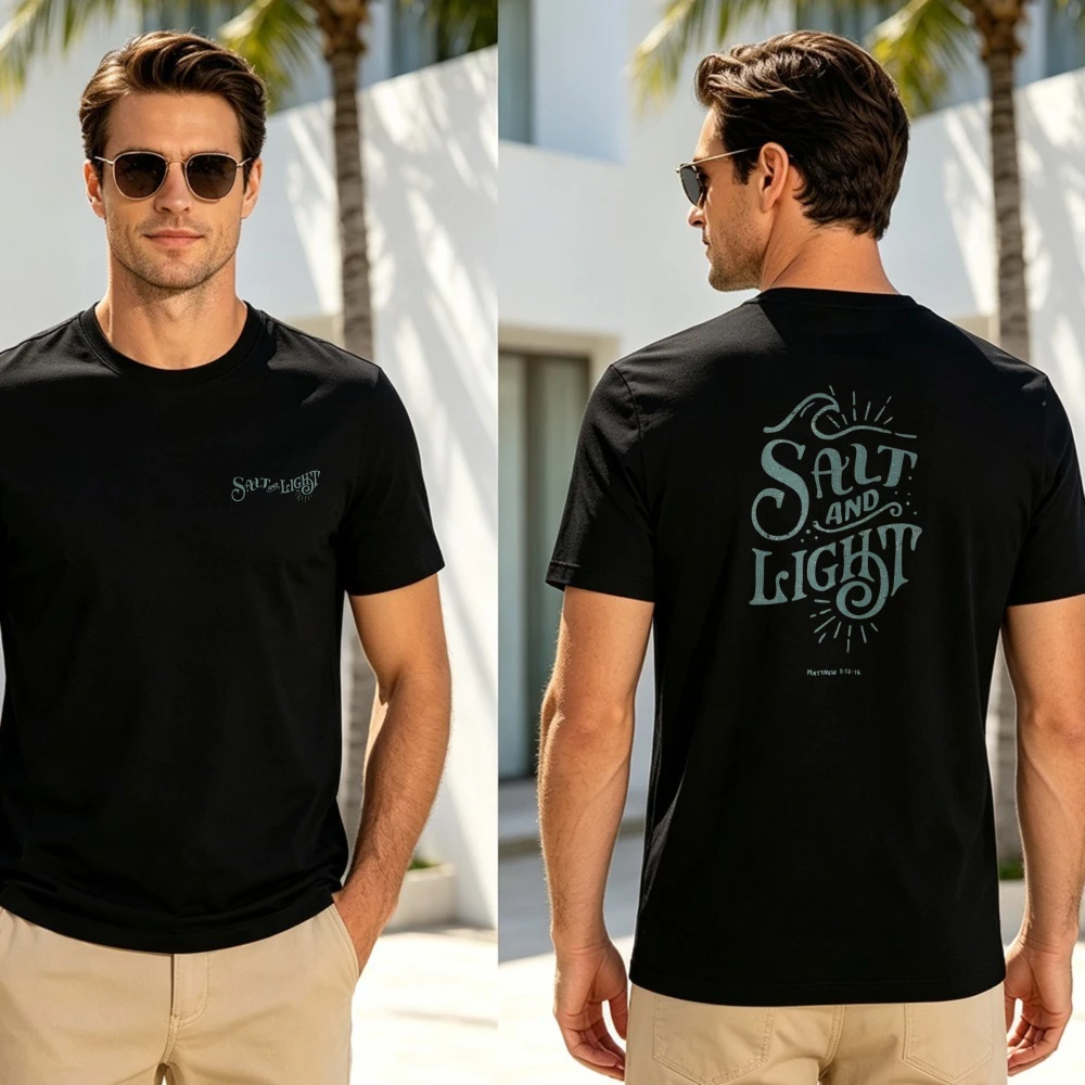 Salt And Light Matthew Scripture Vintage Font Double Sided T-Shirt Men Cotton Tshirt Minimal Faith Urban Religious Fashion Tees