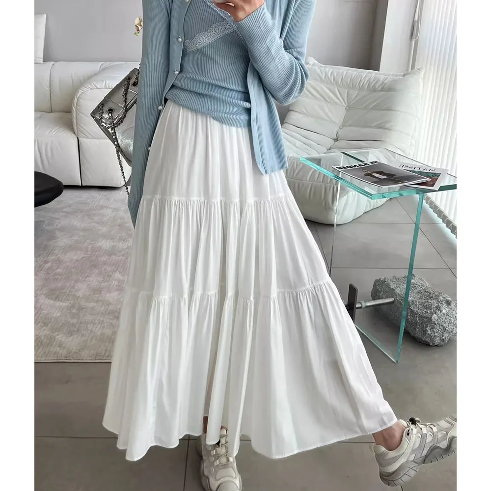 

2024 Women's Spring Summer Dress Sweat A-Line Elastic Waist Cake Dress Skirts For Women