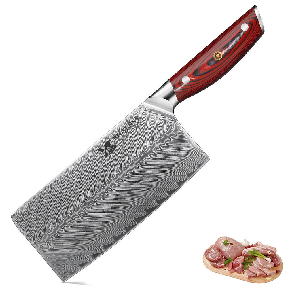 

BIGSUNNY 7 Inch 67 Layers Damascus VG10 Steel Professional Vegetable Meat Cleaver Knife With G10 Handle