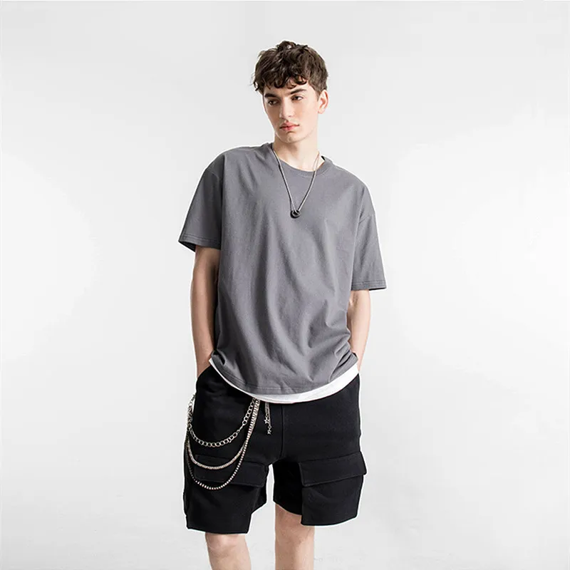 Oversize Men T shirts 230 gsm Heavy Pure Cotton 2024 Brand New High Street Mens T-shirt Casual Drop-Shoulder Man T-Shirt Hip Hop