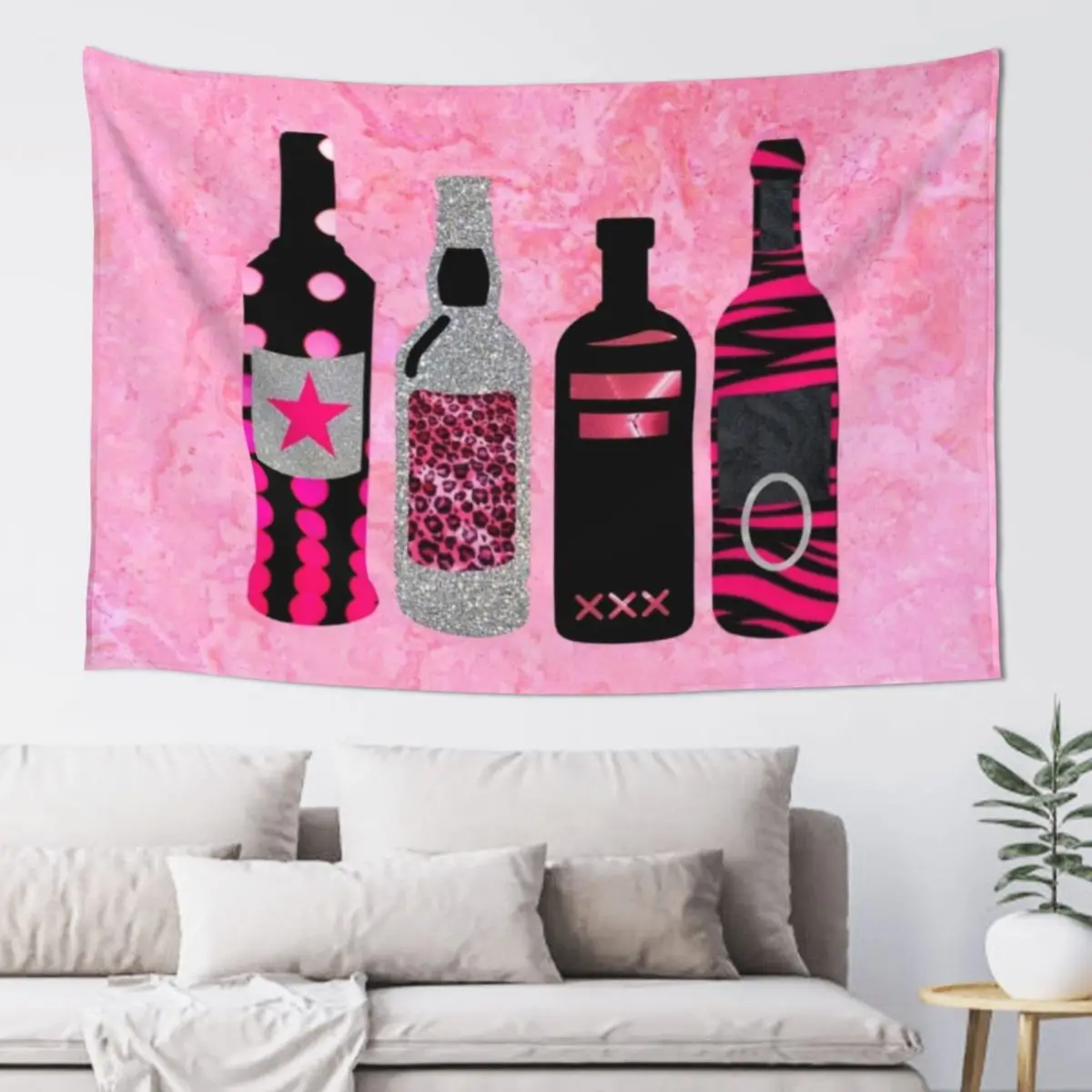 

hot pink and black alc bottles Tapestry Bed Room Decoration Home Decorations Art Mural Room Decorating Aesthetic Tapestry