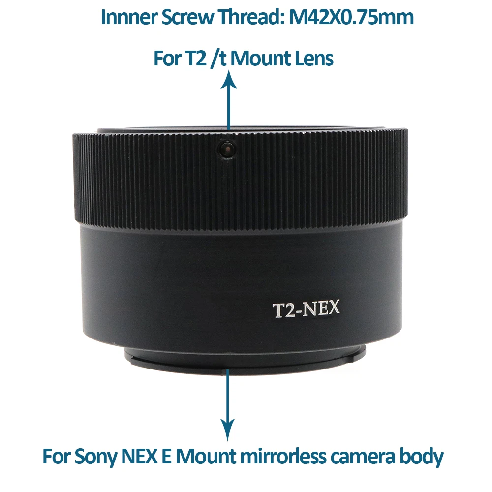 Anillo adaptador de montaje de T2-NEX para cámaras Sony NEX e-mount, para conectar telescópicos de lente de montaje T2/T, anillo adaptador de cámara