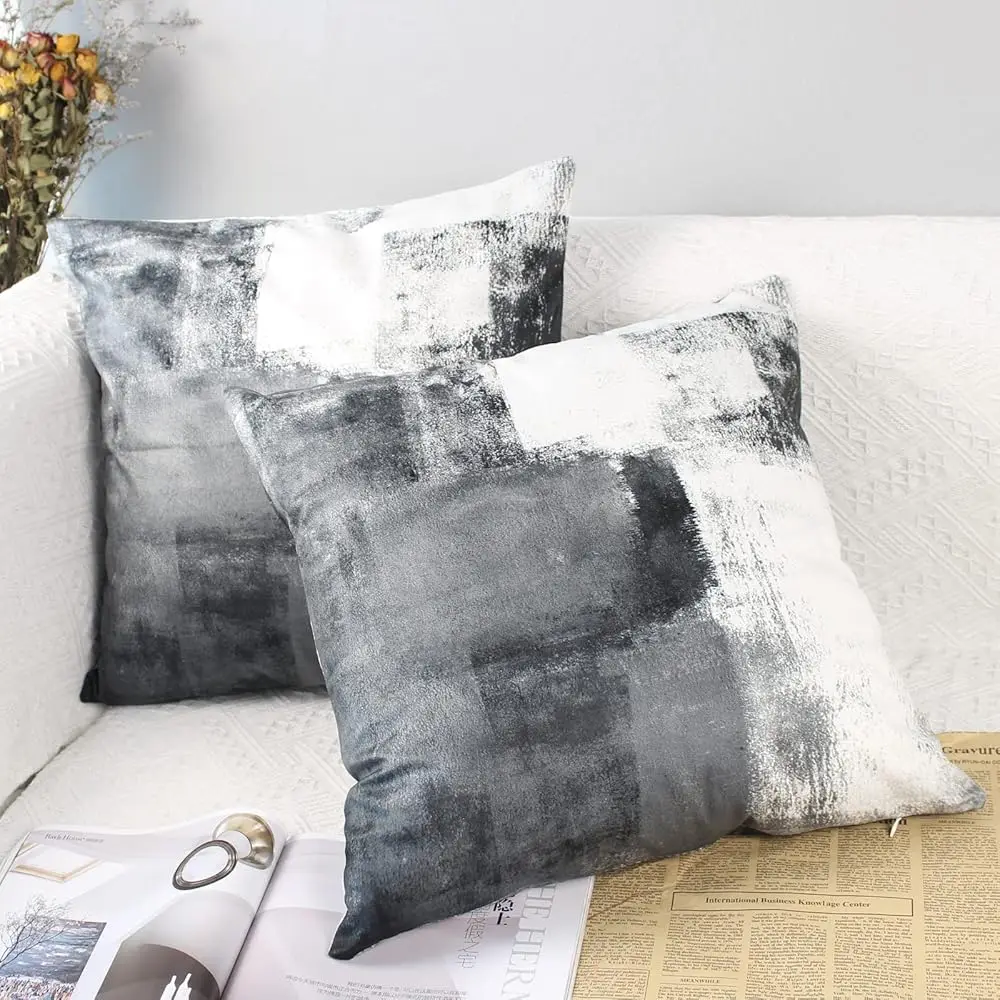 

Gray Throw Pillow Covers 18X18,Modern Abstract Gray And White Couch Pillow Covers,Decorative Accent Pillow Cover,Square Pillow