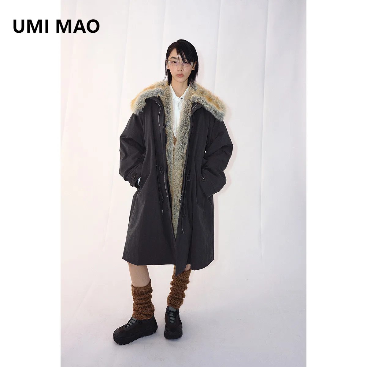 

UMI MAO Autumn Winter New Women's Fake Fur Warmth Heavy Weight Detachable Wool Collar With Velvet Pie Overcome Femme