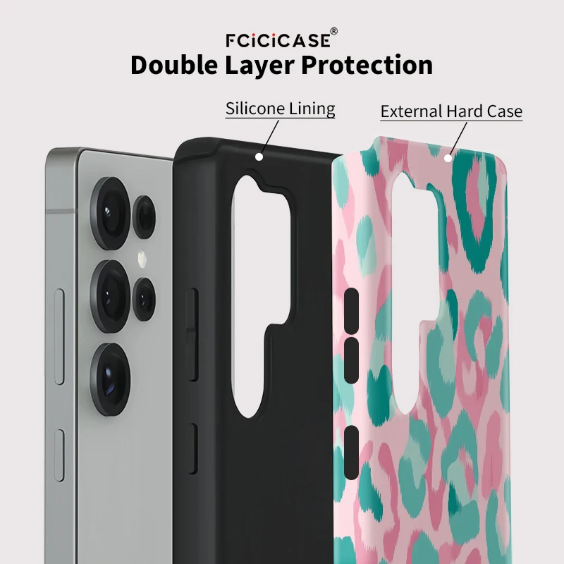 Fcicicase For Samsung Galaxy S25 Plus S26 Edge A16 S20 FE S23 S24 Ultra A26 A36 A56 Shockproof Phone Case Leopard Print Cover