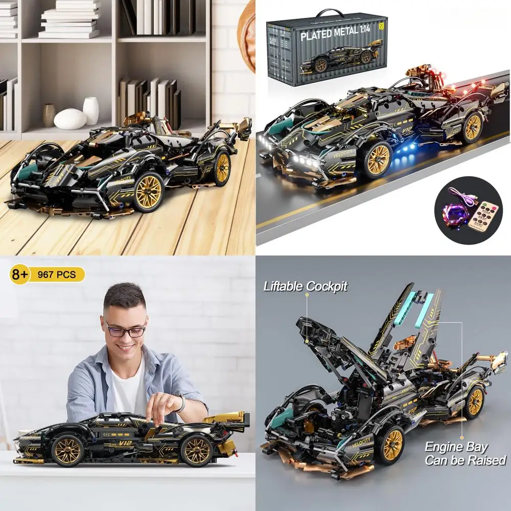 

1:14 Scale LED Light Race Car Model Kit for Adults & Teens, Engineering Toy for Ages 8+