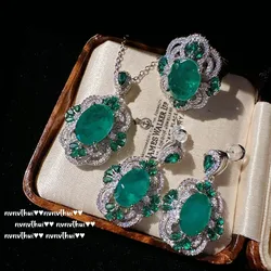 925 Silver Color Emerald Tourmaline Ring Earring Necklace Female Wedding Jewelry Sets Vintage Gemstone Noble Bridal Accessories