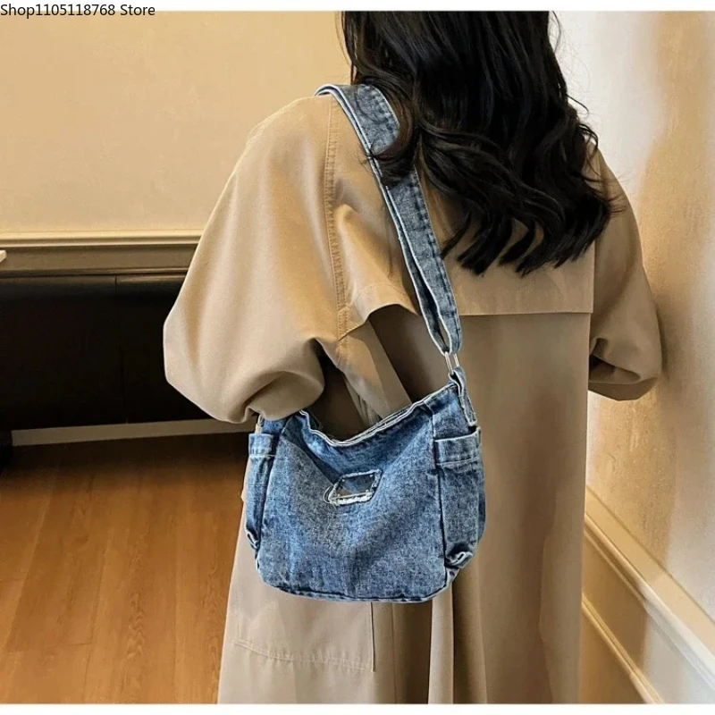 

New Solid Colors Denim Zipper Shoulder Bags Versatile Commuting Handbags Fashion Trendy Women's Crossbody Bags