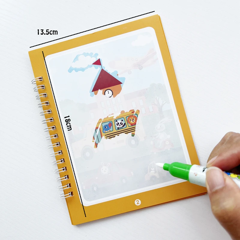 Magic Water Doodle Book for Kids - Reusable Water Reveal Coloring Set with Stickers, 2-in-1 Creative Painting and Sticker