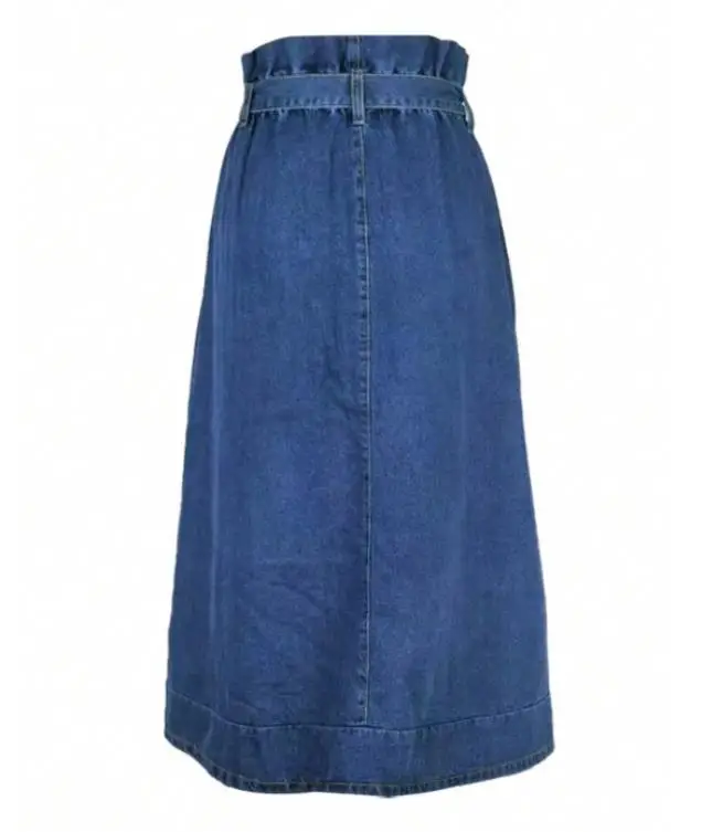 خريف جديد أنيق مطوي الخصر تصميم سليم صالح ألف خط تنورة للنساء عادية بسيطة سيدة نمط بلون الدنيم تنورة