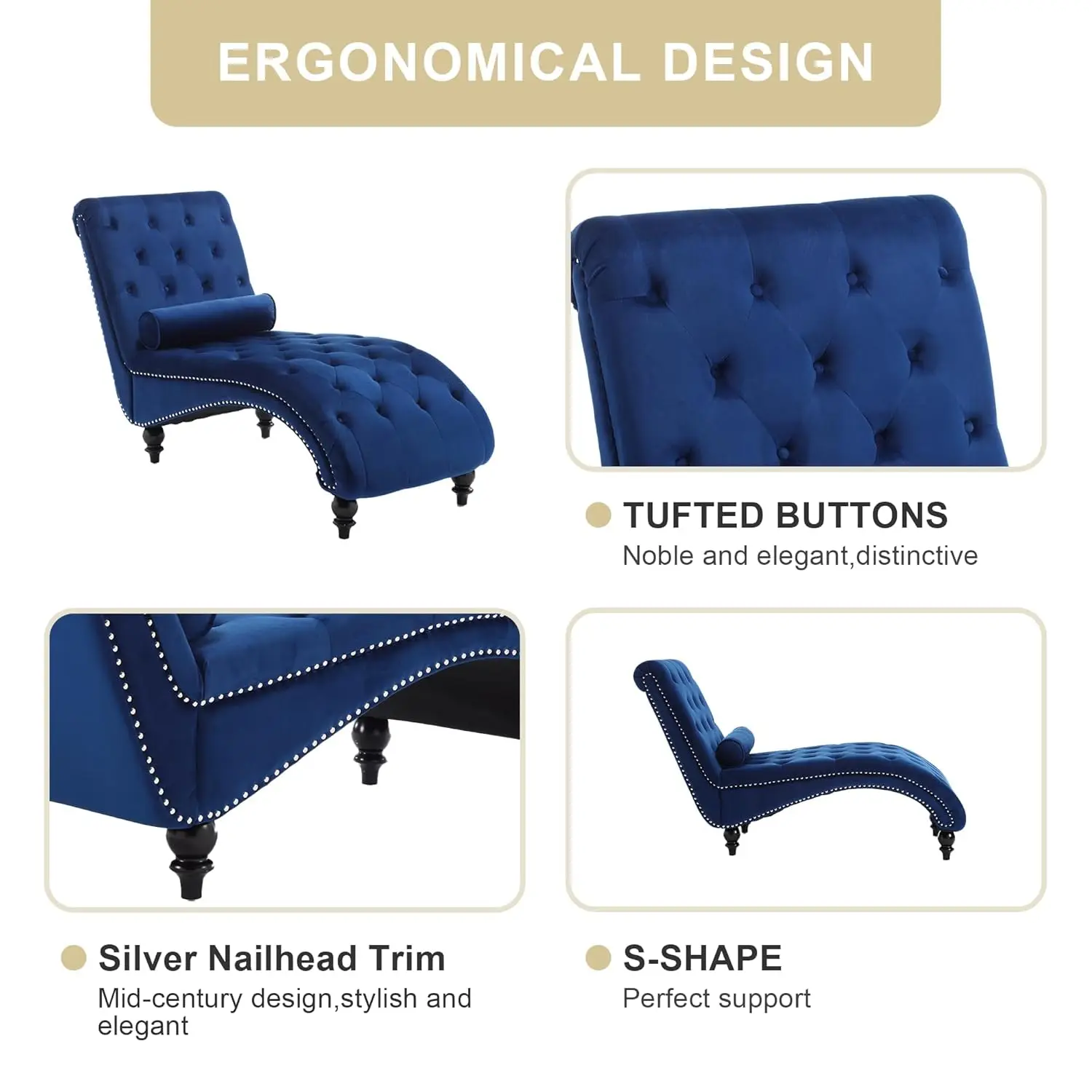 Velvet Button-Tufted Chaise Lounge Chair 4