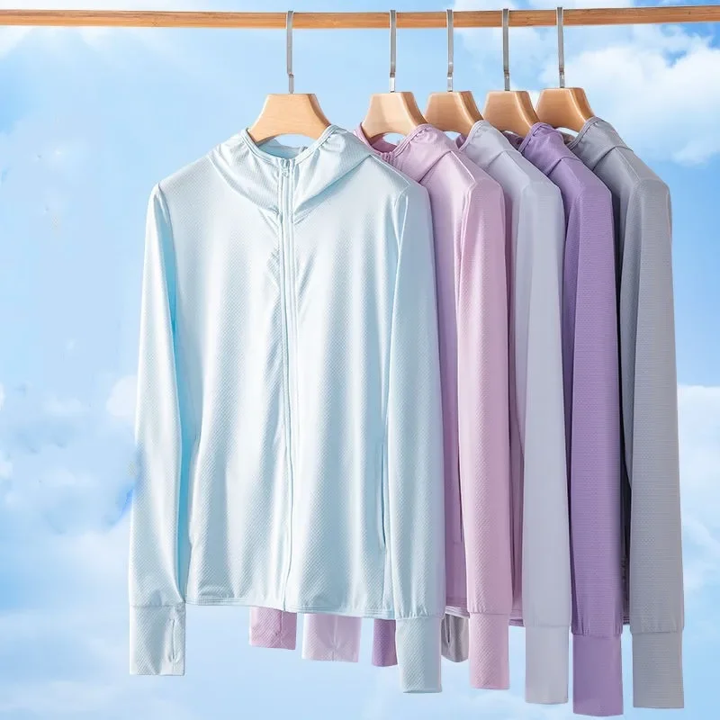 UPF50 + 日焼け防止服紳士ジャケット空調コートアイスシルクフード付き女性コート夏の旅行屋外 Sunsc # 1 # W