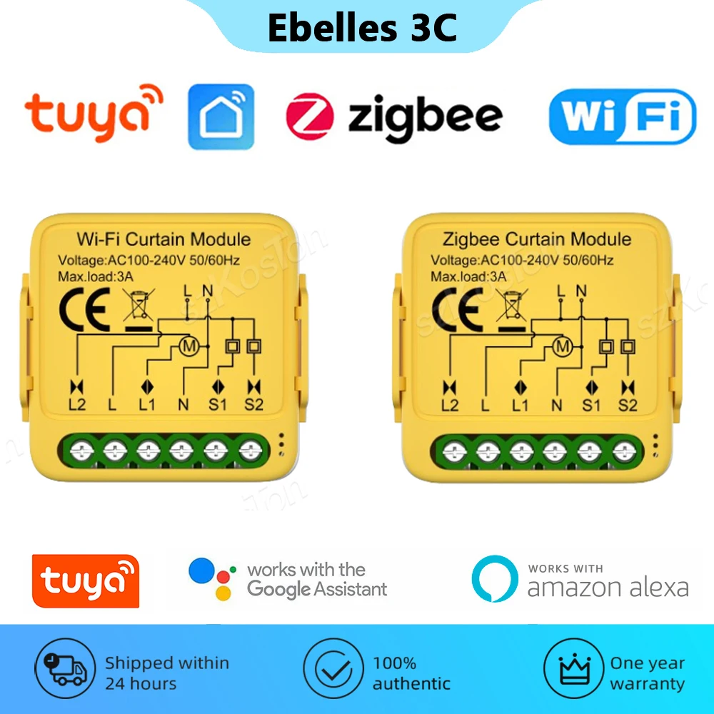 Tuya ZigBee WiFi Smart Curtain Switch Roller Blinds Shutter Electric Motor Switch Controller Smart Life Work with Alexa Google