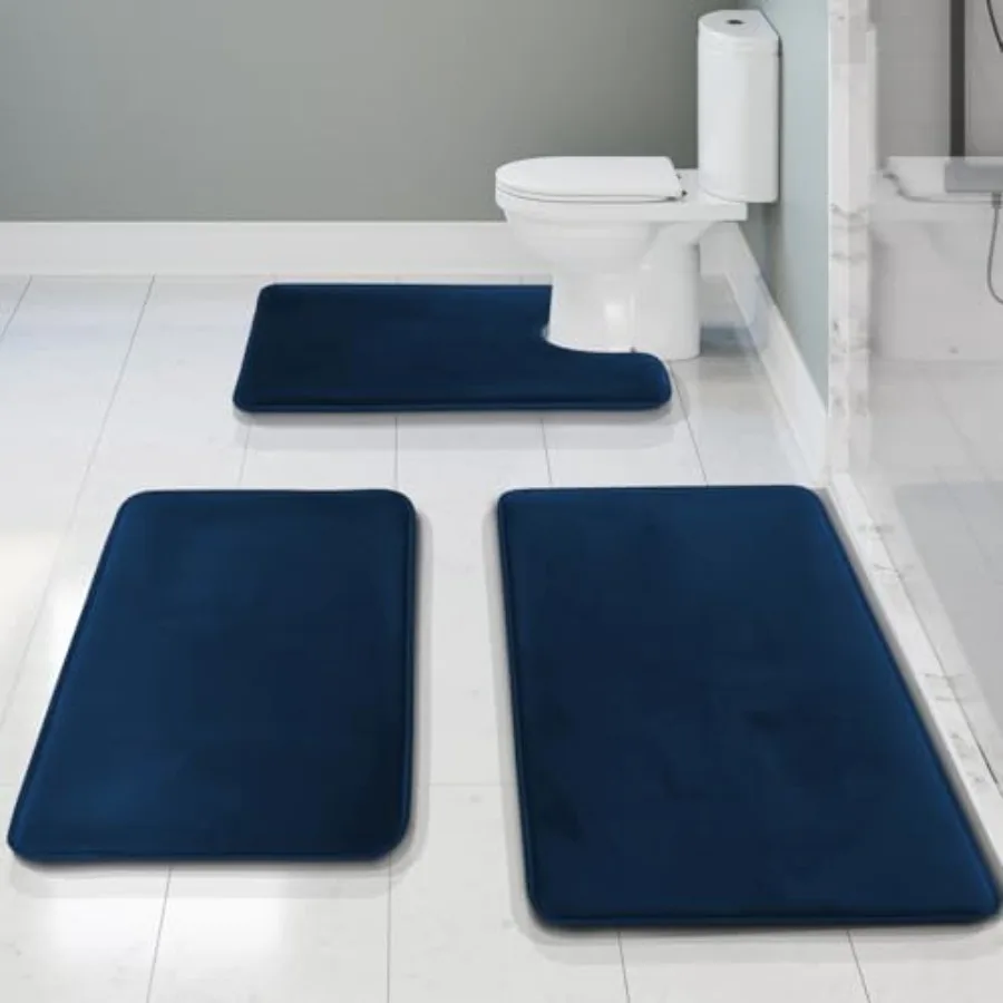 

Clara Clark 3 Piece Bathroom Rugs Bath Mat Set Velvet Memory Foam Bath Mats for Bathroom - Non-Slip PVC Backing Bath Rugs Washa