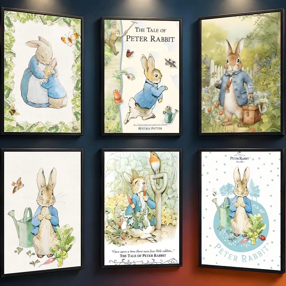 Cartoon Peter Rabbit Benjamin Bunny Poster Wall Art PP Waterproof HD Self Adhesive Modern Home Decor Living Room Apartment Gift
