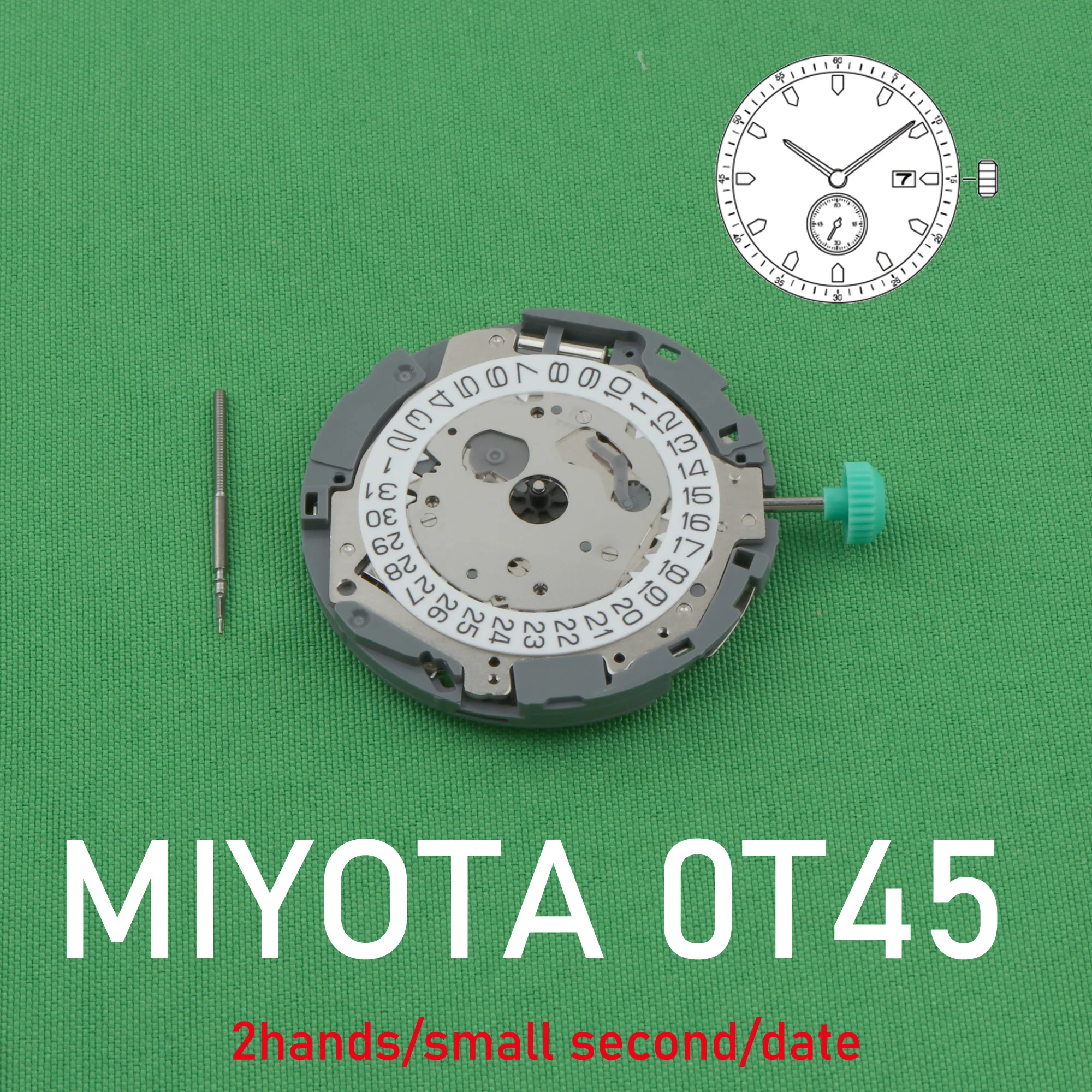 حركة 0T45 ميوتا 0t45 حركة ساعة كوارتز 2 عقارب، ثانية صغيرة للسيدات، حركة التاريخ DIY حركة OT45