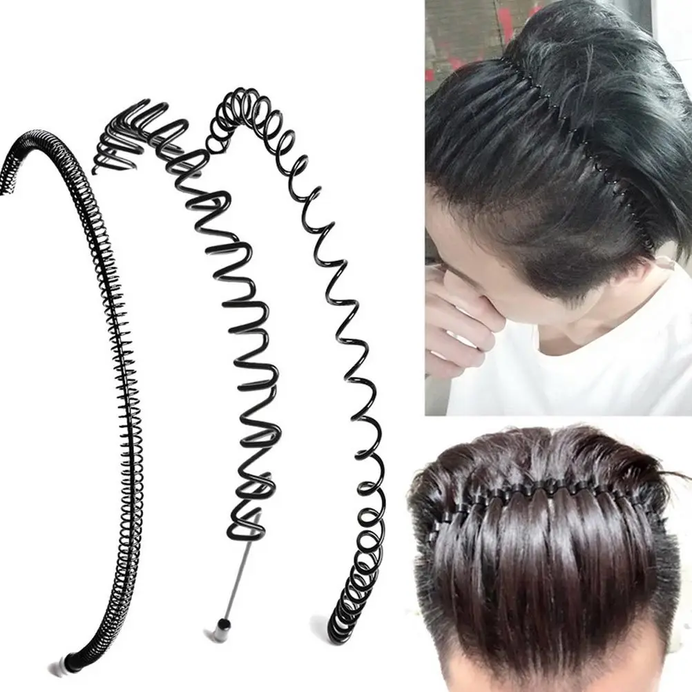 3Pcs Unisex Durable Iron Wire Spiral Wave Anti-Slip Hairbands Invisible Headwear for Sports Exercise Washing Face Applying Masks