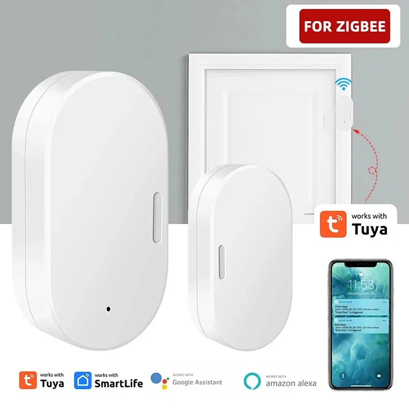

Датчик двери Tuya Zigbee, умный дом, детектор окон, автоматическая раздвижная дверь, магнитный контактный датчик, поддержка Alexa Google