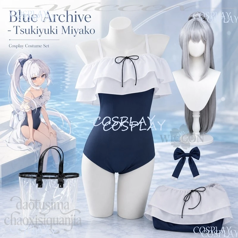 costume-de-cosplay-tsukiyuki-miyako-du-jeu-d'anime-blue-archive-maillot-de-bain-d'ete-kawaii-jk-bikini-mignon-perruques-pour-halloween-et-noel
