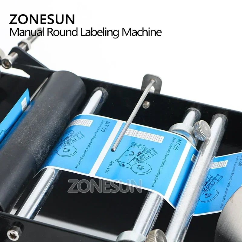 ZONESUN Applicatore di etichette Etichettatrice per bottiglie rotonde Etichettatrice per barattoli di birra per vino Etichettatrice adesiva Attrezzatura per l'imballaggio di bottiglie ZS-50