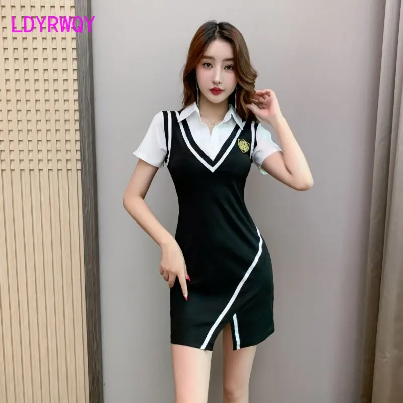 

2023 spring and summer new college style POLO collar student short-sleeved dress female technician dress student dress