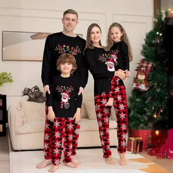 2024 New Year's Costumes Cartoon Elk Print Christmas Parent-child Matching Pajamas Set Boys Girls Sleepwear Xmas Family Look Pjs