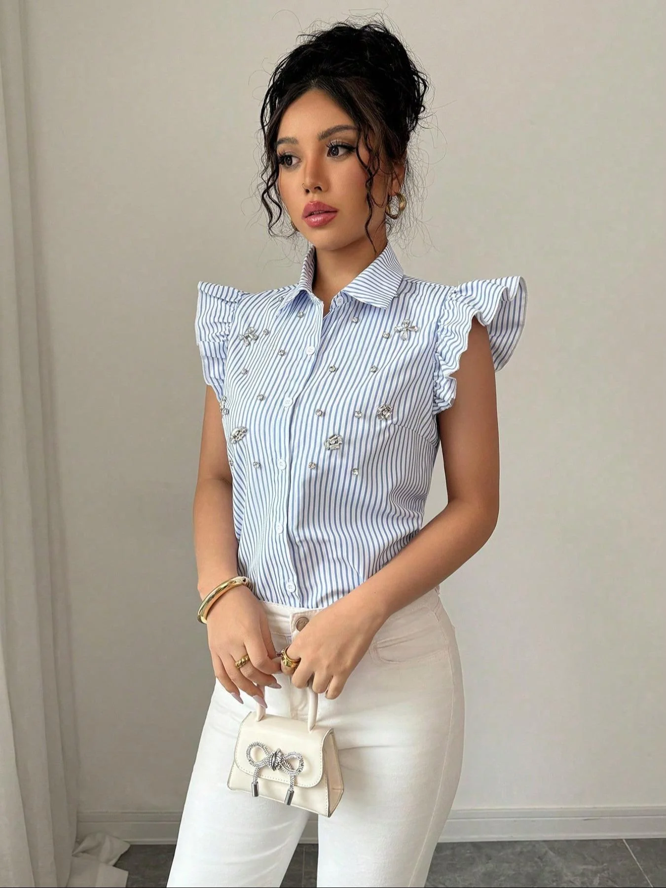 Lässiges Damen-Hemd mit Knopfleiste vorne, langärmlige Bluse mit überschnittener Schulterpartie, elegantes, schlichtes Design, perfekt für den täglichen Gebrauch und im Büro