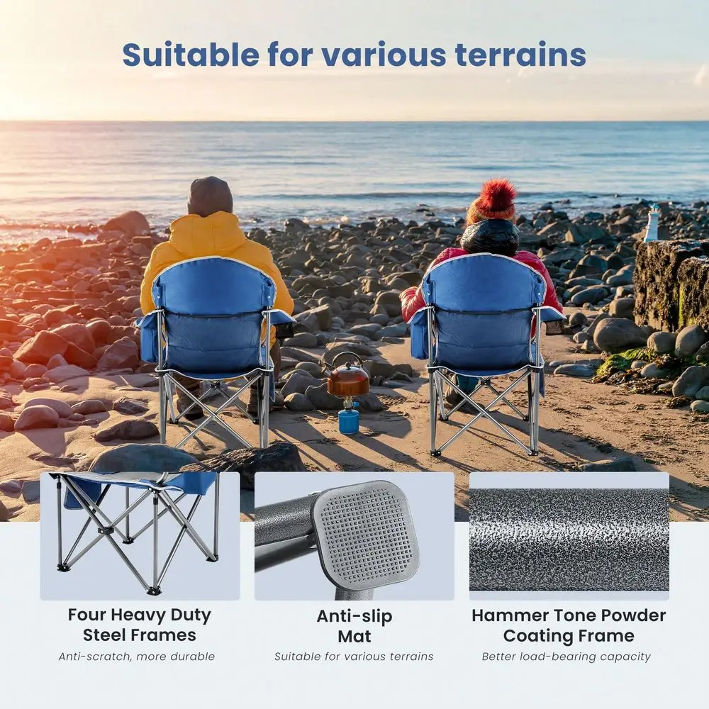 

Heavy Duty Camping Chairs 450lbs Capacity Portable Folding Chair With Cup Holder And Cooler Bag,Sturdy Steel Frame Outdoor Chai