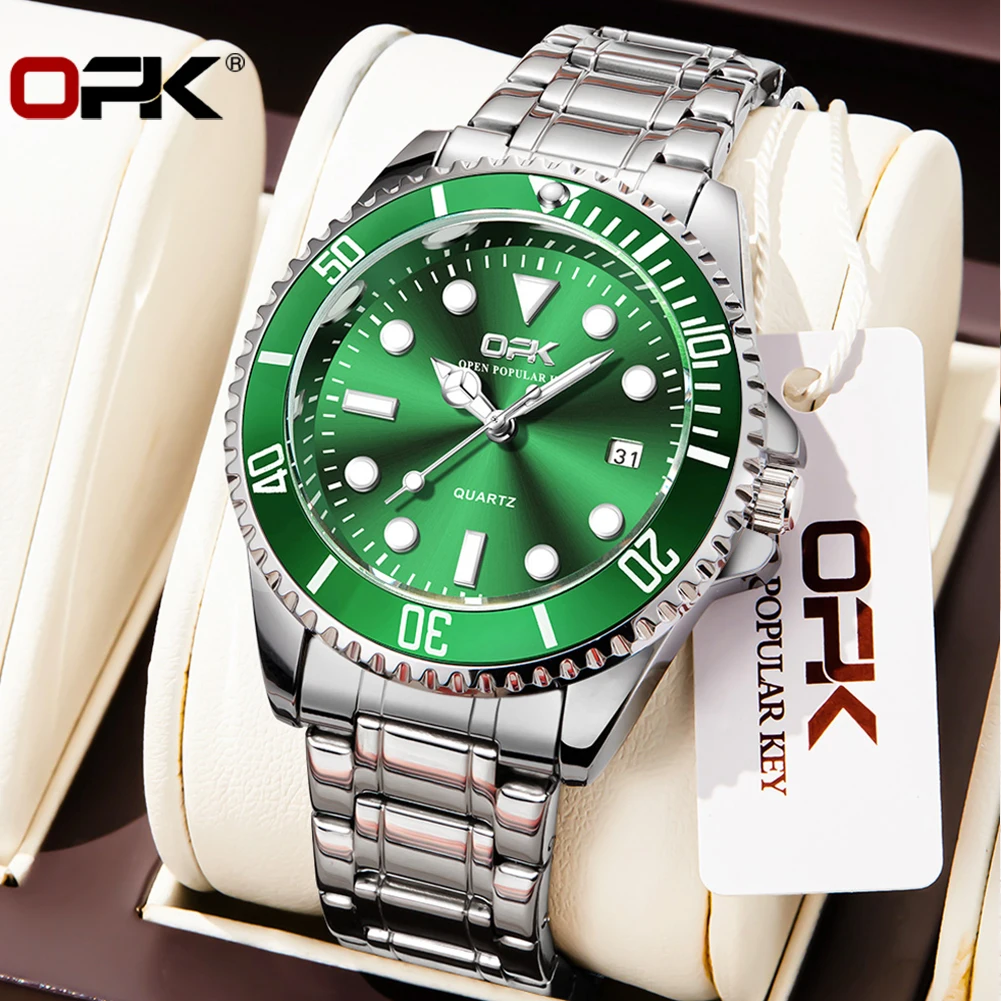 OPK brand steel belt single calendar luminous waterproof men\'s quartz watch 8118