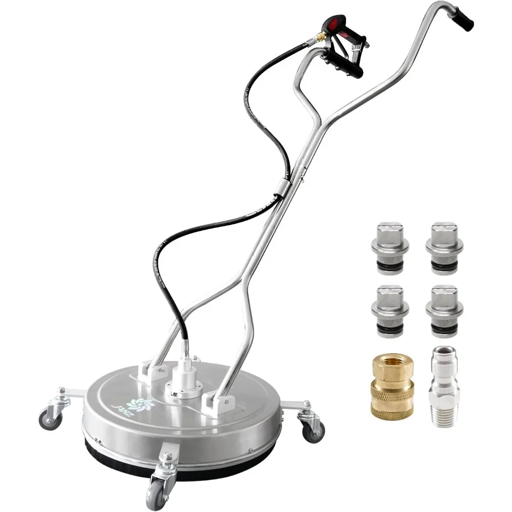 جانز 20 منظف أسطح لغسالة الضغط بأربع عجلات ومقابض مزدوجة وجسم من الفولاذ المقاوم للصدأ وأربعة فوهات بديلة، وT