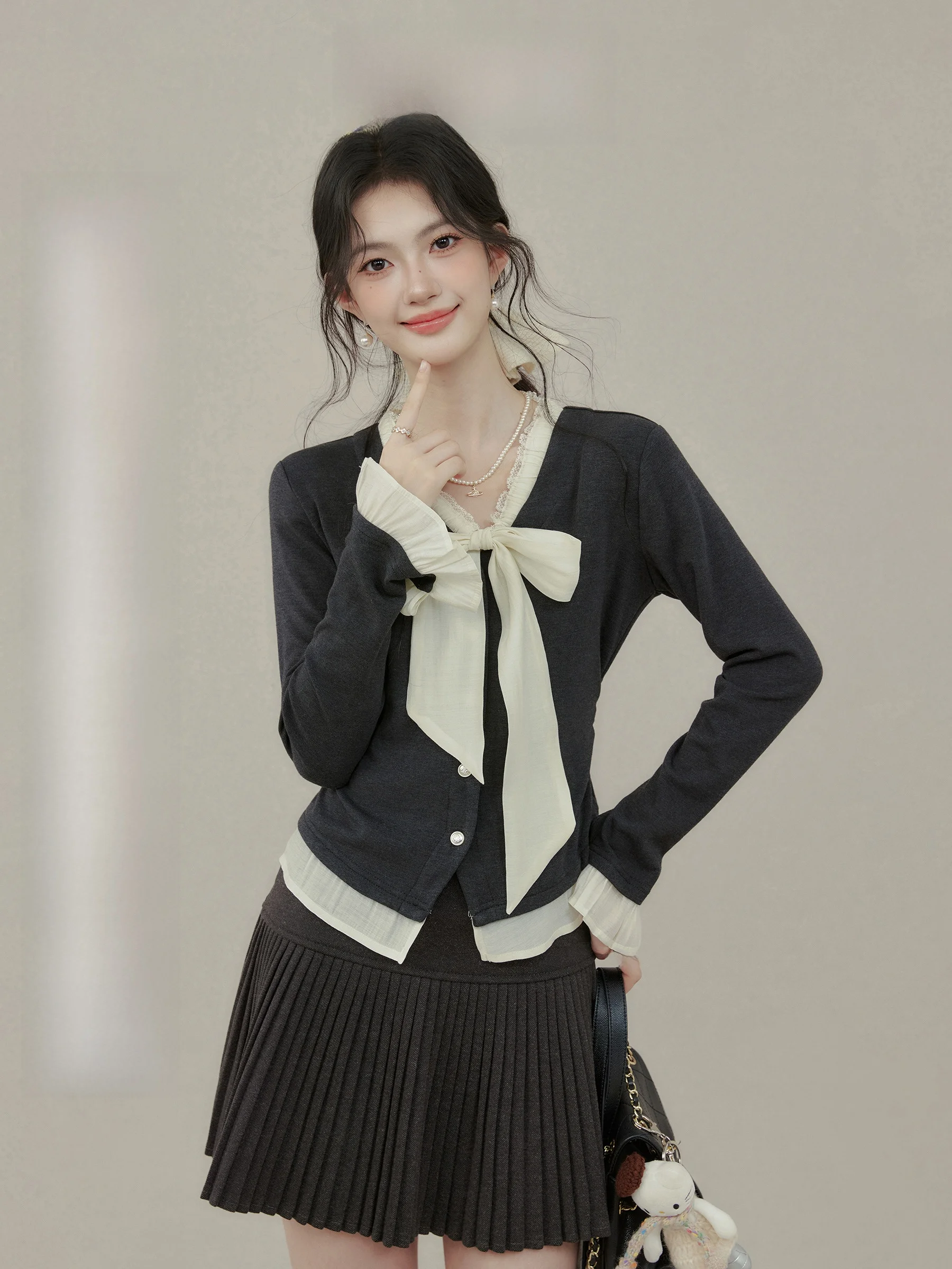 

ay Вязаная длинная футболка-свек с узлом в Корейском стиле, облегающий женский топ Nordic Slow Faion от Ou Yang Xi