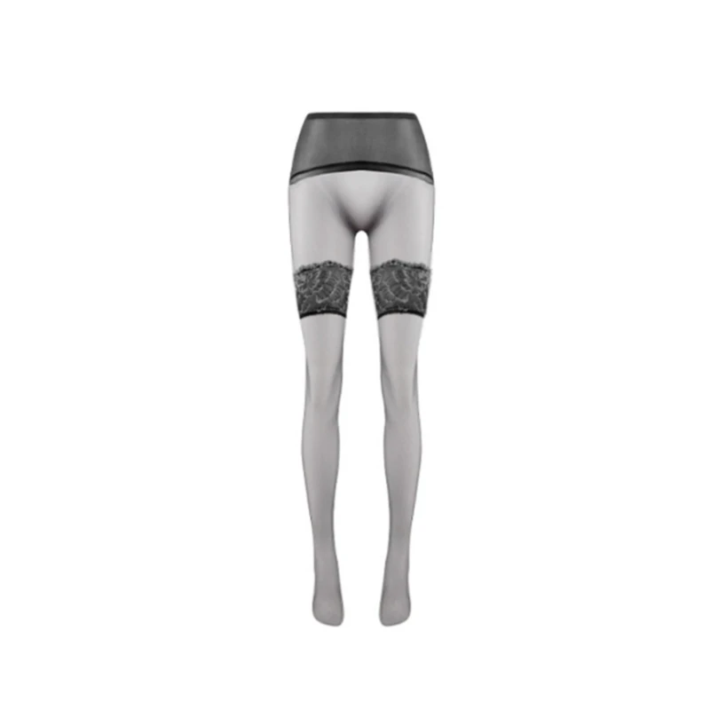 Women's Sexy Stockings Lace Splicing Thigh Ring False Two-Piece Pantyhose Oil Shiny Ultra-Thin Aurora See Through Sockings