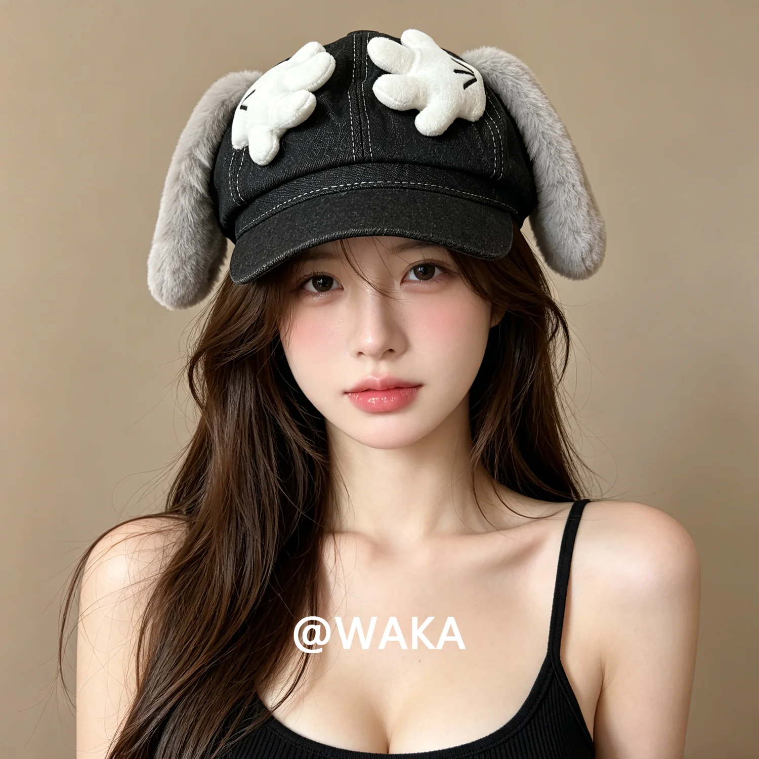 waka-sweet-bunny-ear-denim-beret-hat-for-men-women-plush-hand-decor-kawaii-streetwear-octagonal-newsboy-cap