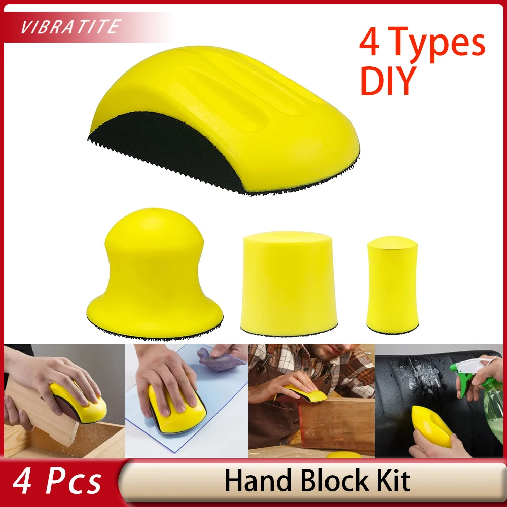 

4Pcs 1/2/3/5Inch 25-125mm Hook&Loop Hand Sanding Pad Block Set For Polishing Pad Abrasive Tools Wood DIY