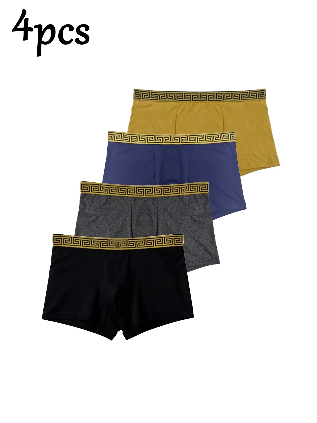 4 Pcs Set of Men's Underwear Classic Greek Key Waistband Boxer Briefs Comfortable Soft Trunks for Men Fashion Underpants