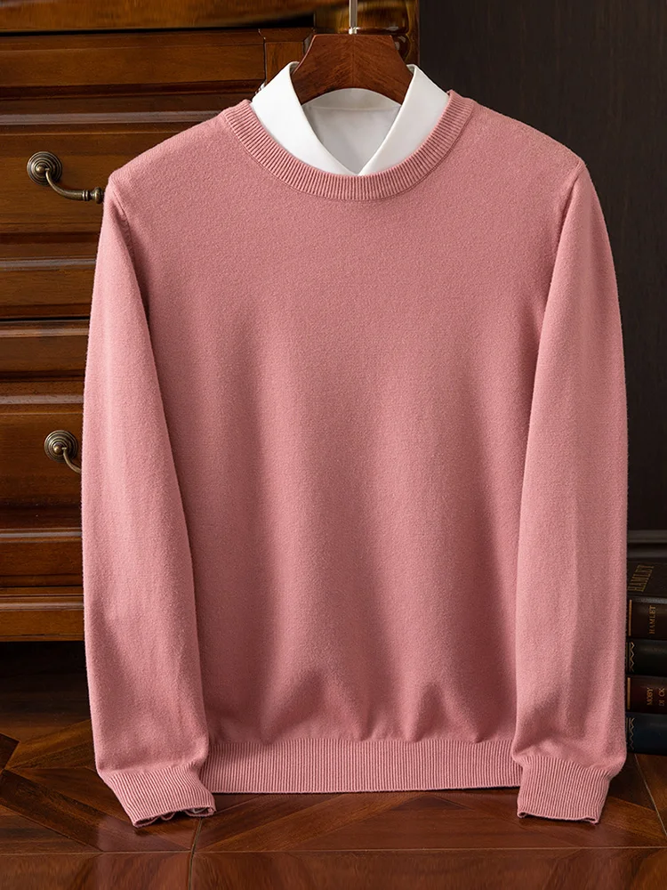 سترة رجال الأعمال فضفاضة كبيرة الحجم طاقم الرقبة الخامس الرقبة سلسلة سترة بلون بسيط دافئ محبوك القميص السفلي