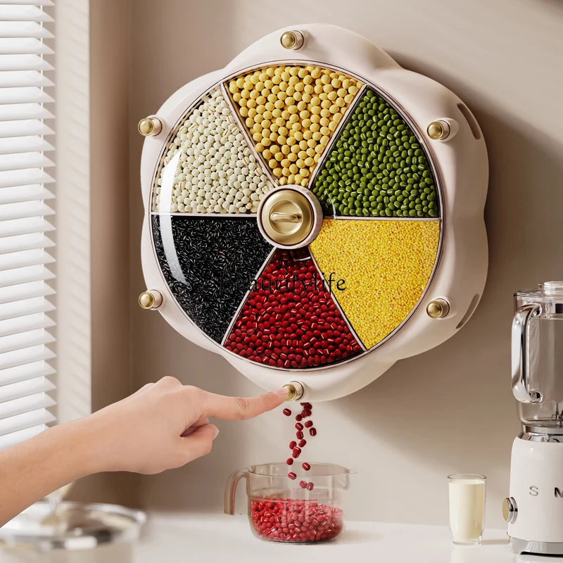 

*Wall-mounted grain storage box rotating grid household rice bucket insect-proof and moisture-proof