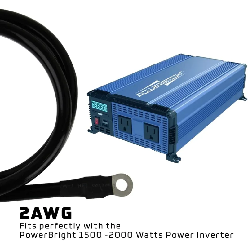 كابل بطارية Power Bright 0 AWG بطول 12 قدم من النحاس النقي مع عروات 5/16 بوصة 7/16 بوصة، كابلات سلكية احترافية من السلسلة 0