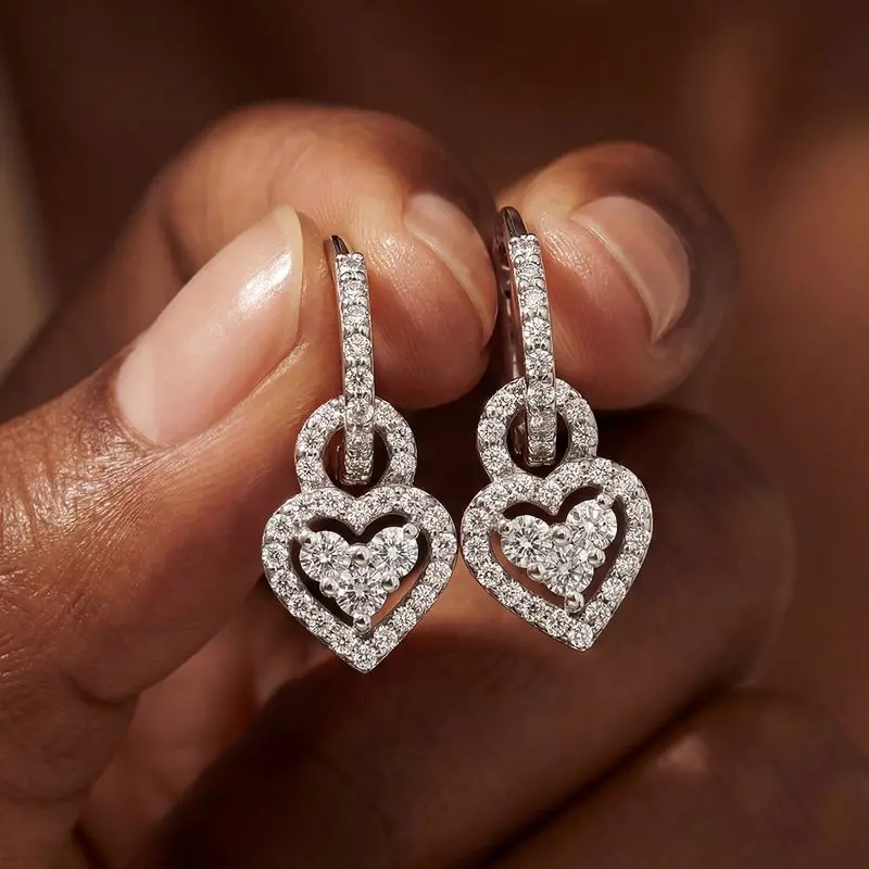 

Trendy Design Heart-Shaped Cubic Zircon Earrings for Women Silver Colour High Quality Female Accessories Wedding Party Jewelry