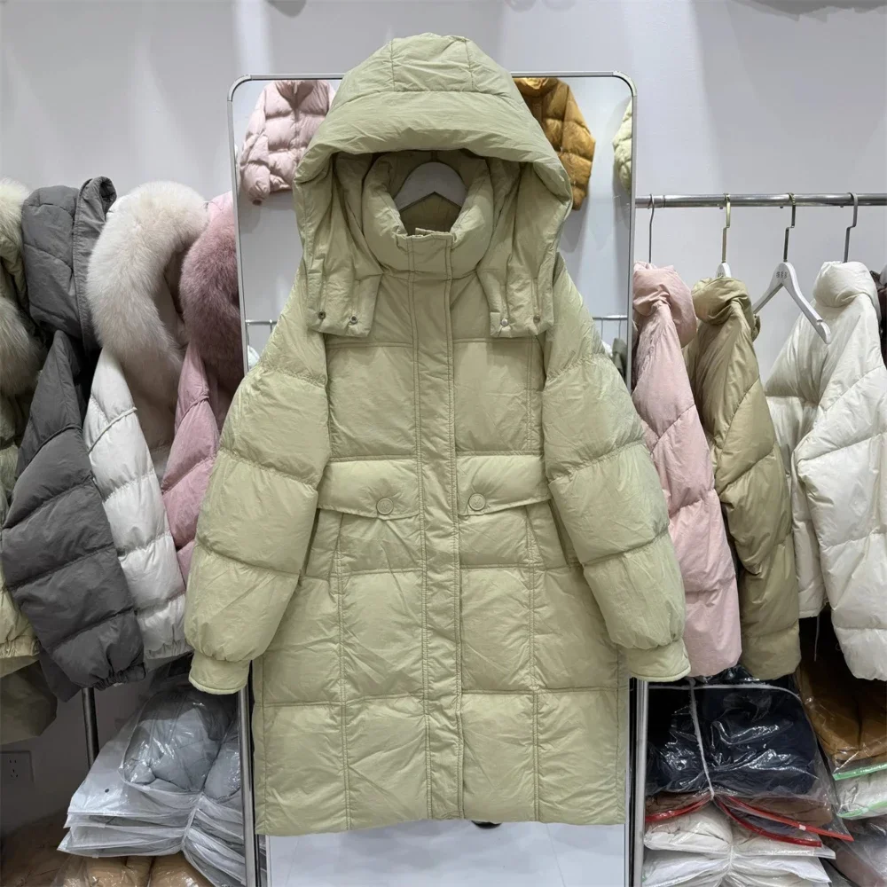New Autumn Winter Down Top Clothes Women Fashion Thick Warm White Duck Down Coat Hooded Long Puffer Jacket Female 2025
