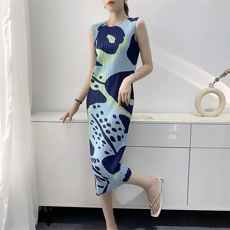 

Temperament reducing age contrasting vest skirt for women's dress 2023 summer pleated high-end slim fit pleated dress