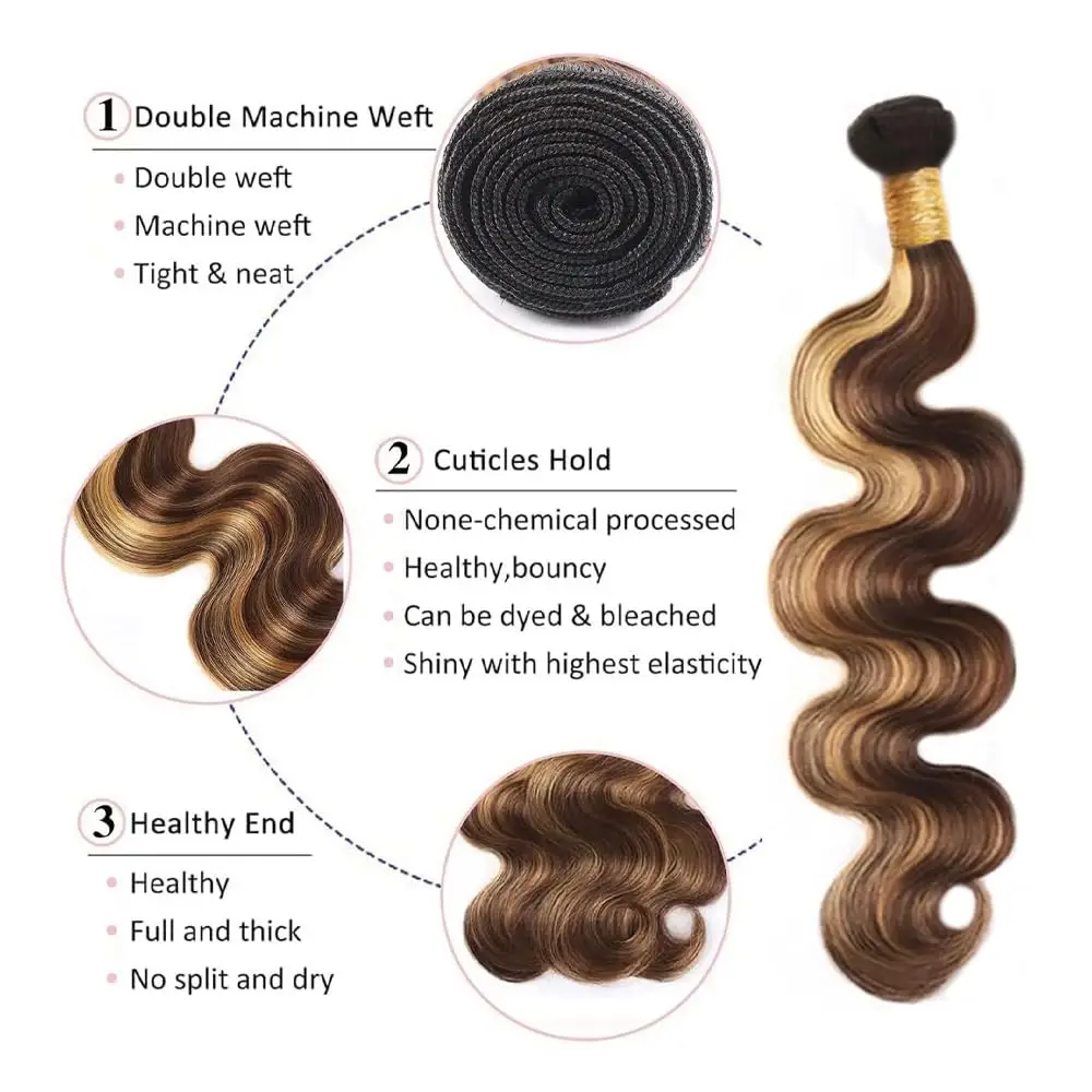 10A Выделенные пучки объемных волн с застежкой P4/27 Цвет 12, 14, 16 и 12 дюймов, 100% необработанные пучки человеческих волос с кружевом 4x4 HD