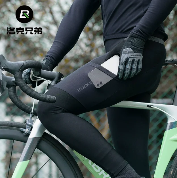 

ROCKBROS Men's Cycling Straps Trousers Seamless Women Autumn Warm Breathable Bicycle Clothes Side Pocket Pad Road Bike Bib Pants