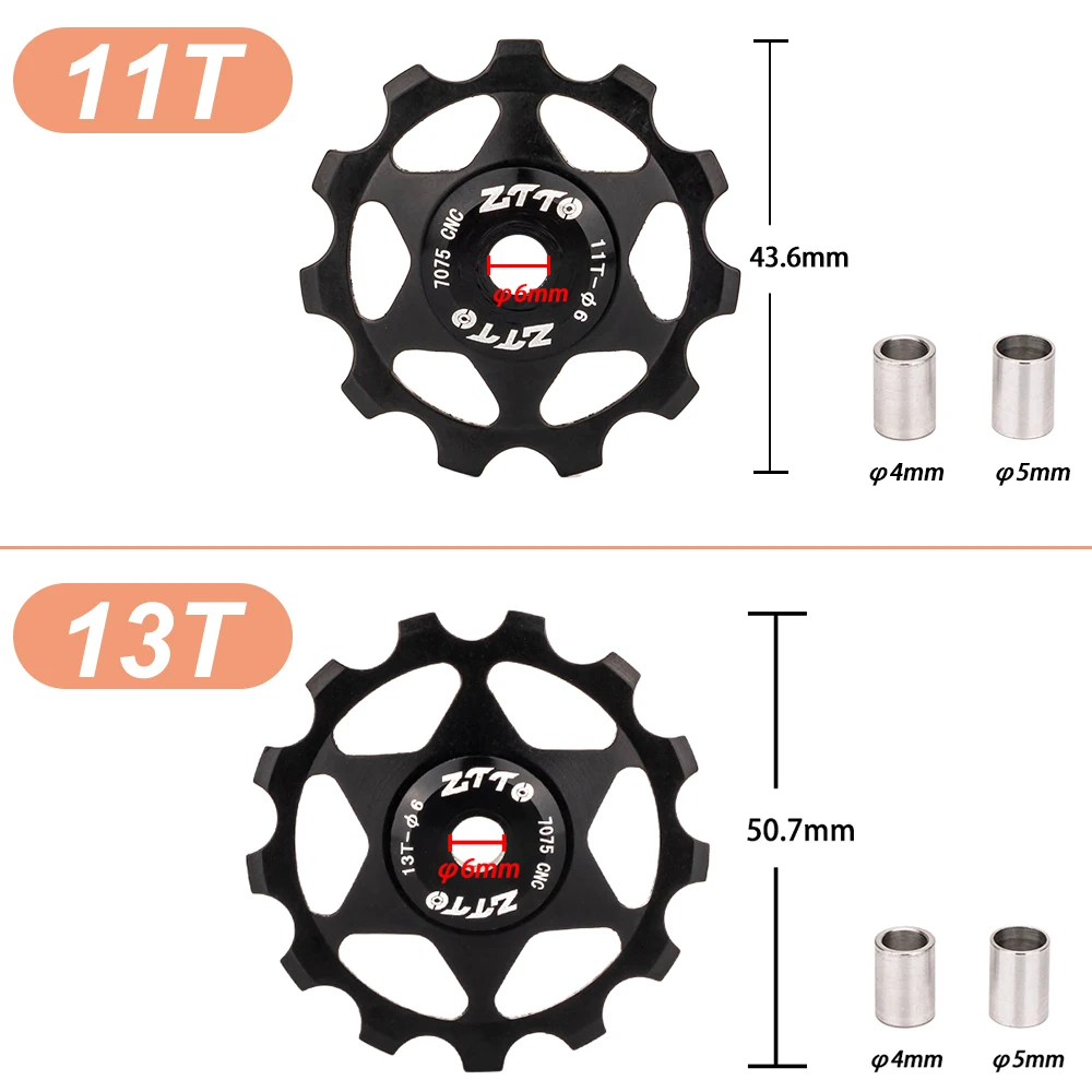 ZTTO MTB Bicycle Rear Derailleur Jockey Wheel 11T 13T Steel Bearing Pulley AL7075 CNC Road Bike Guide Roller Idler 4mm 5mm 6mm